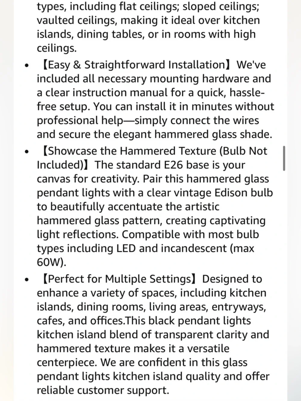 Modern Farmhouse Pendant Light Hammered Glass-BLACK (1-pack)